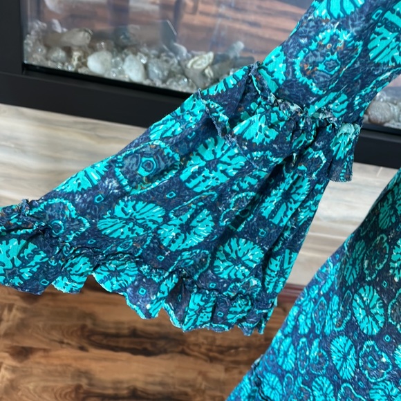 One Season long blue dress with flowers motifs. Size S - Picture 4 of 8